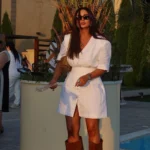 Linen White Blazer Dress with Belt - Image 2