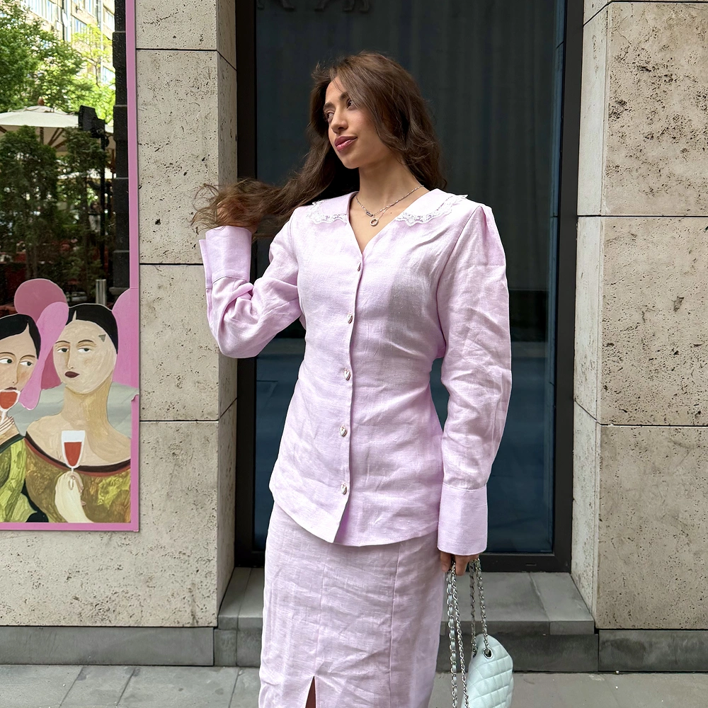 Frame 9 Linen Long Skirt & Shirt Rose - Image 1