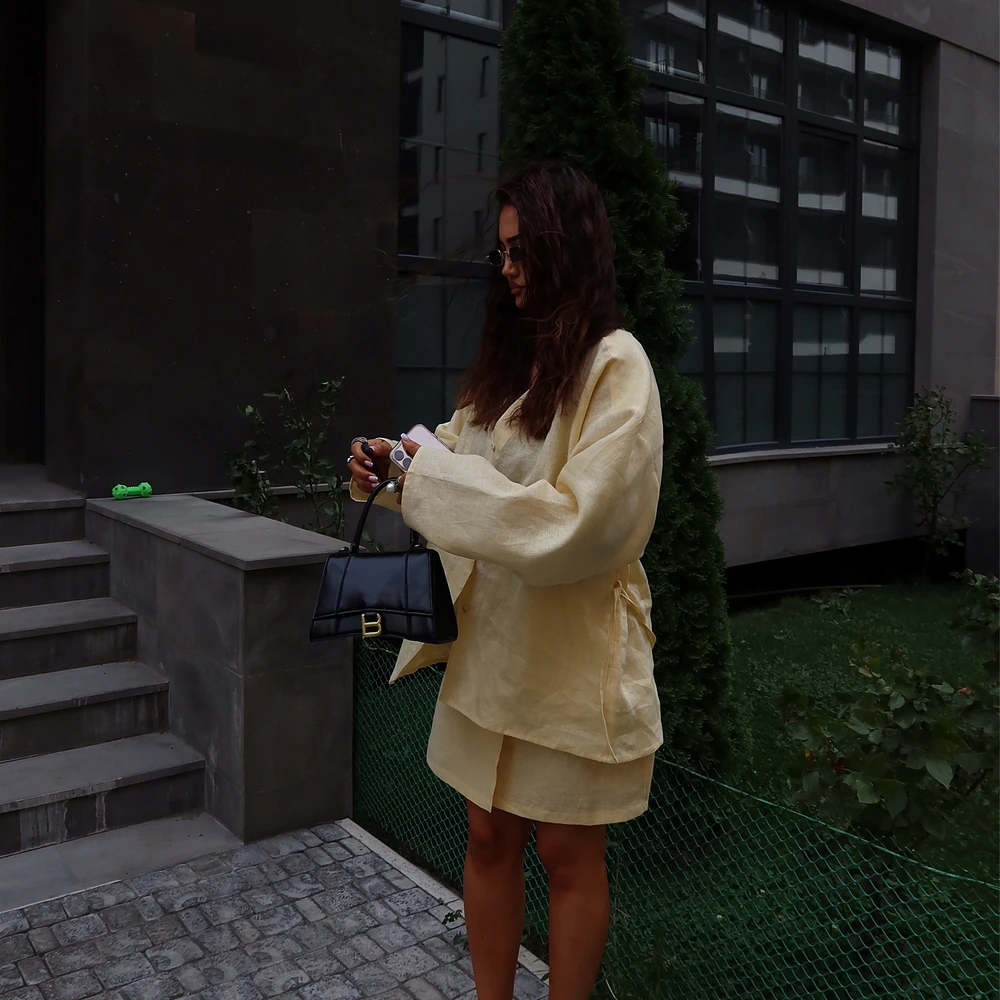 IMG_0363 Yellow Linen Skirt & Shirt - Image 1